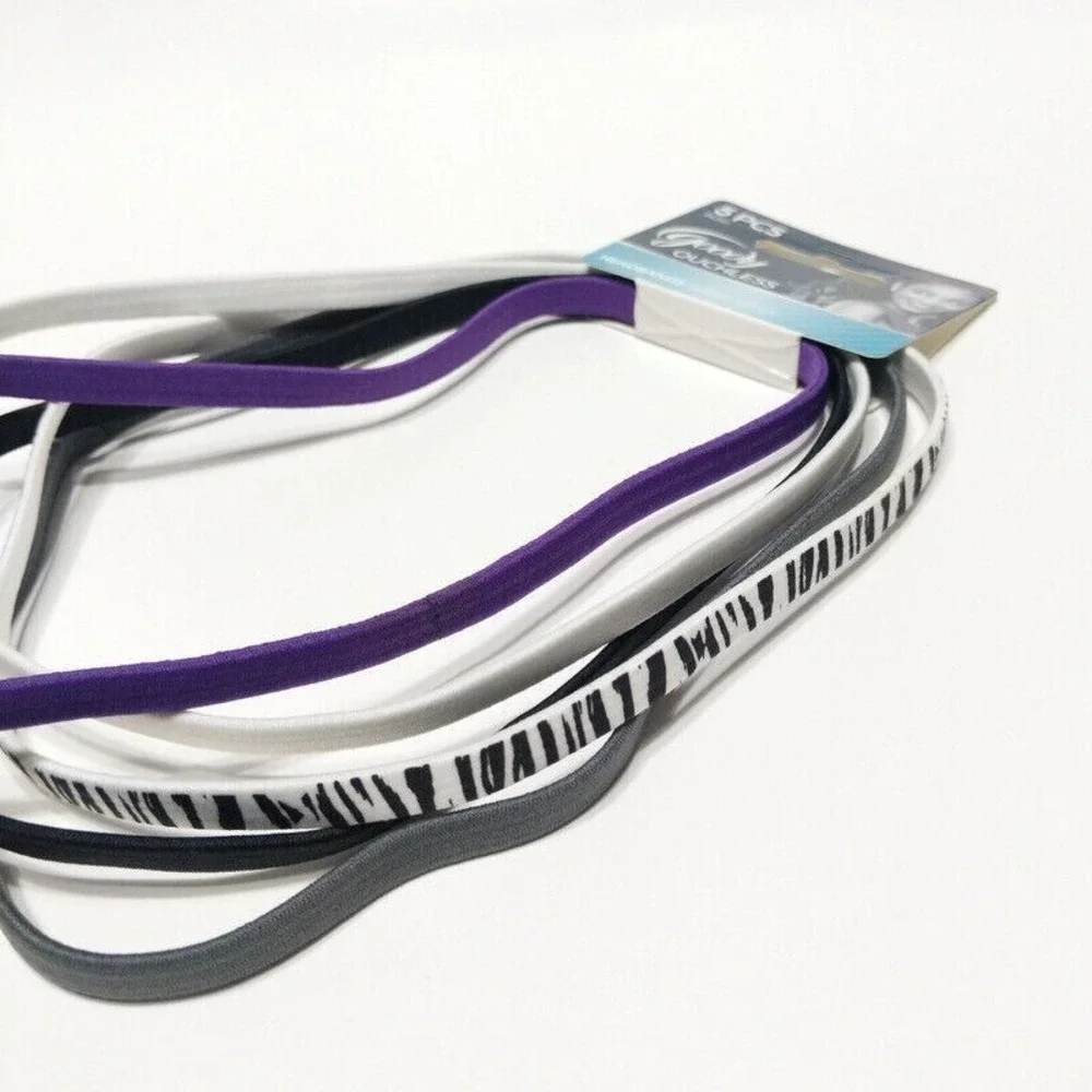 Goody Ouchless Elastic Headband 5 PCS Black Gray Purple White Zebra Headbands